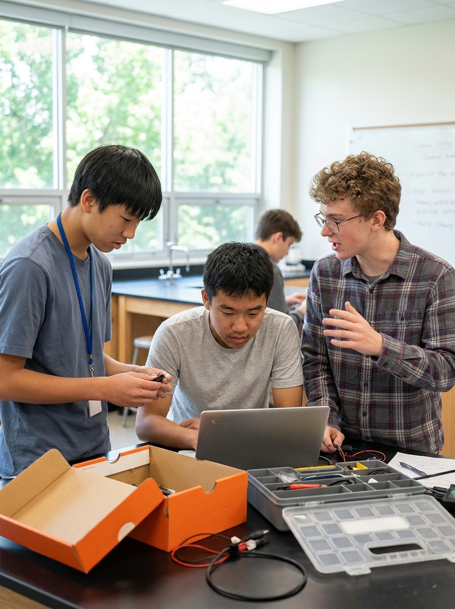 Students collaborating in science class at Sacred Heart