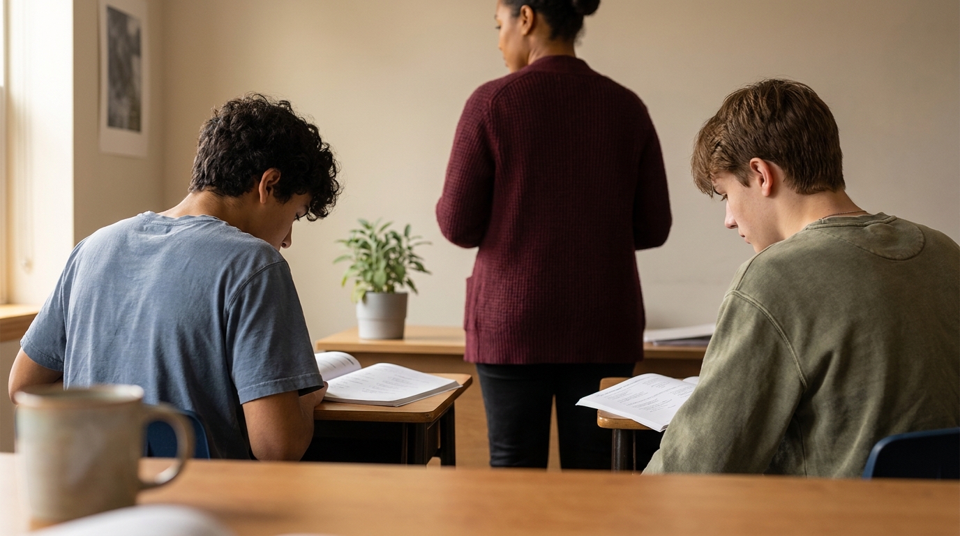 Students working on test preparation in a classroom