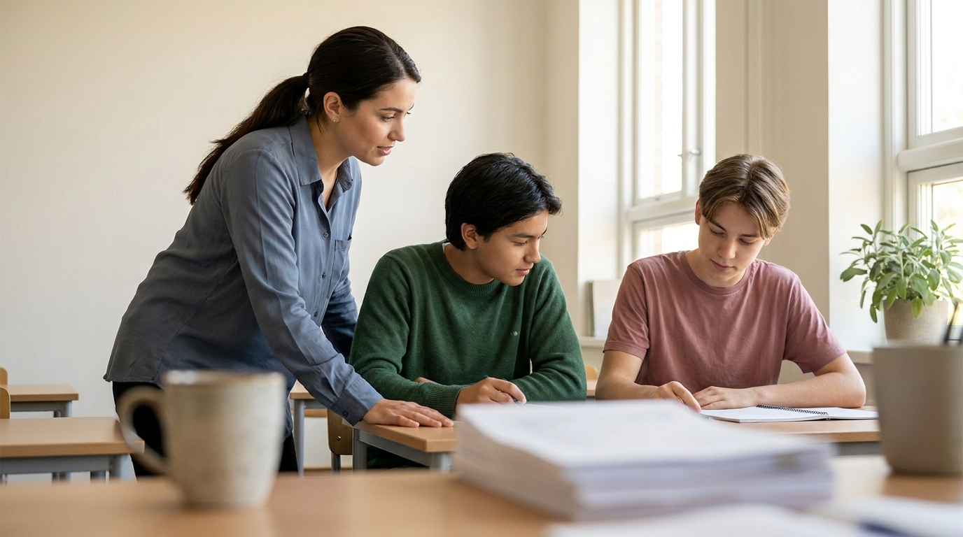 Teacher assessing student readiness in a private school classroom